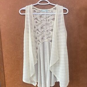 Maurices Cream Crochet Open-Front Vest